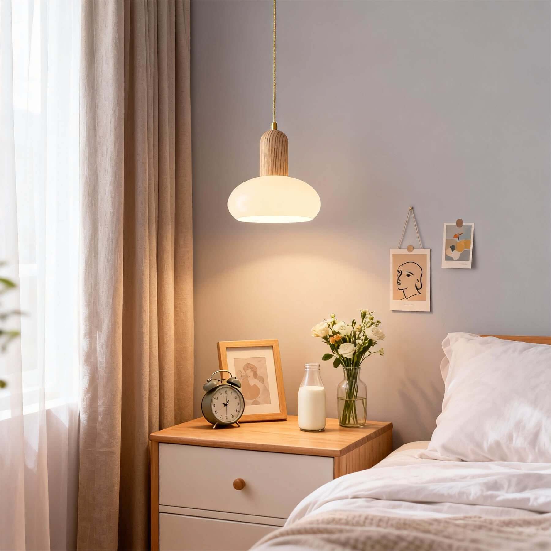 Antizer Modern Minimalist Wood Glass Pendant Light