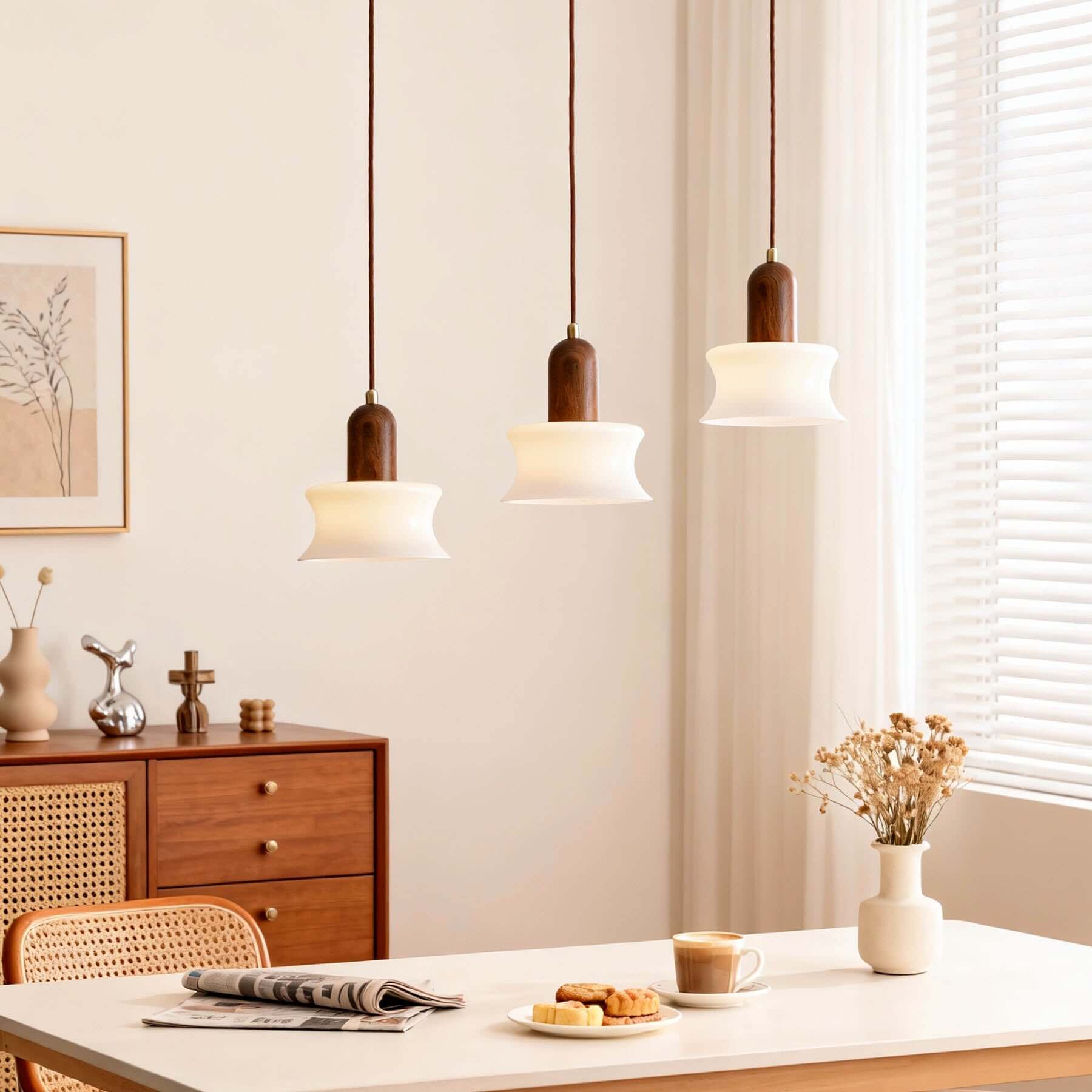 Antizer Minimalist Wood Dome Glass Pendant Light