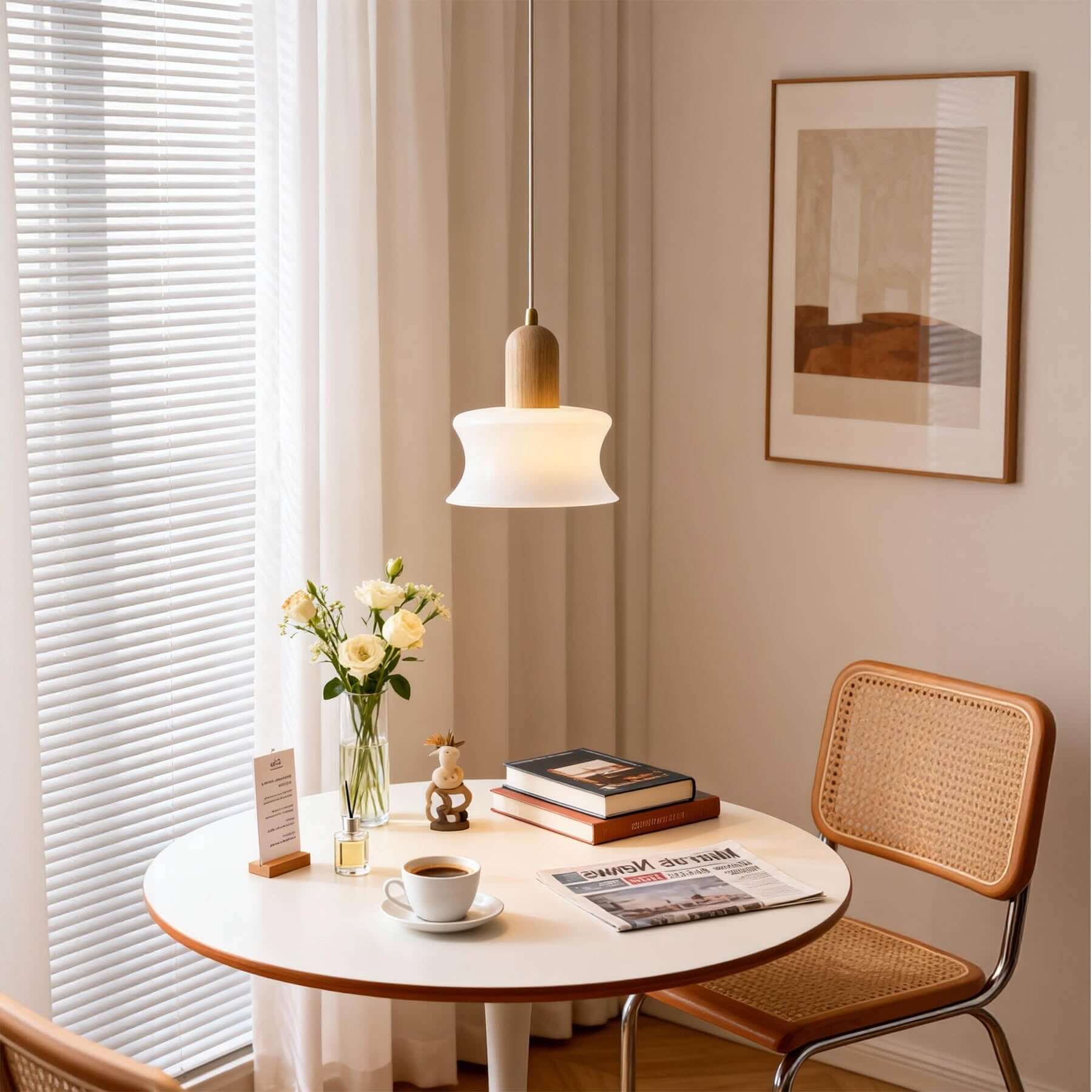 Antizer Minimalist Wood Dome Glass Pendant Light