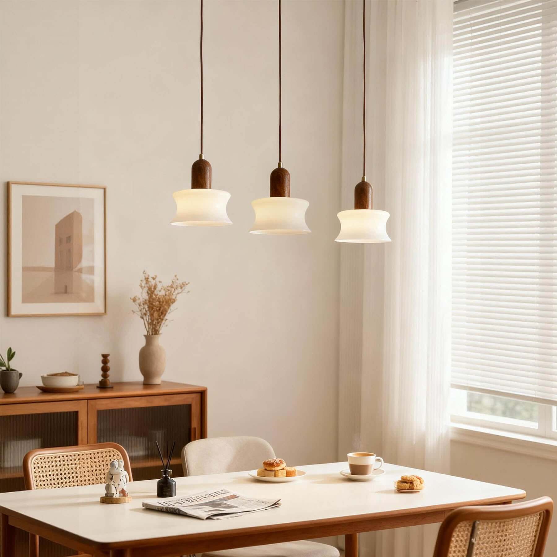 Antizer Minimalist Wood Dome Glass Pendant Light