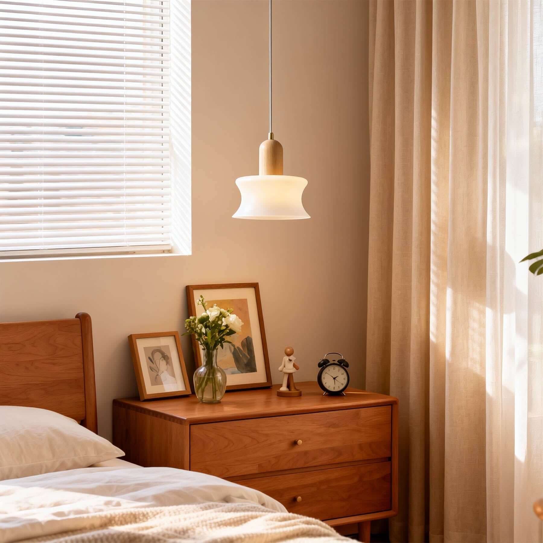 Antizer Minimalist Wood Dome Glass Pendant Light
