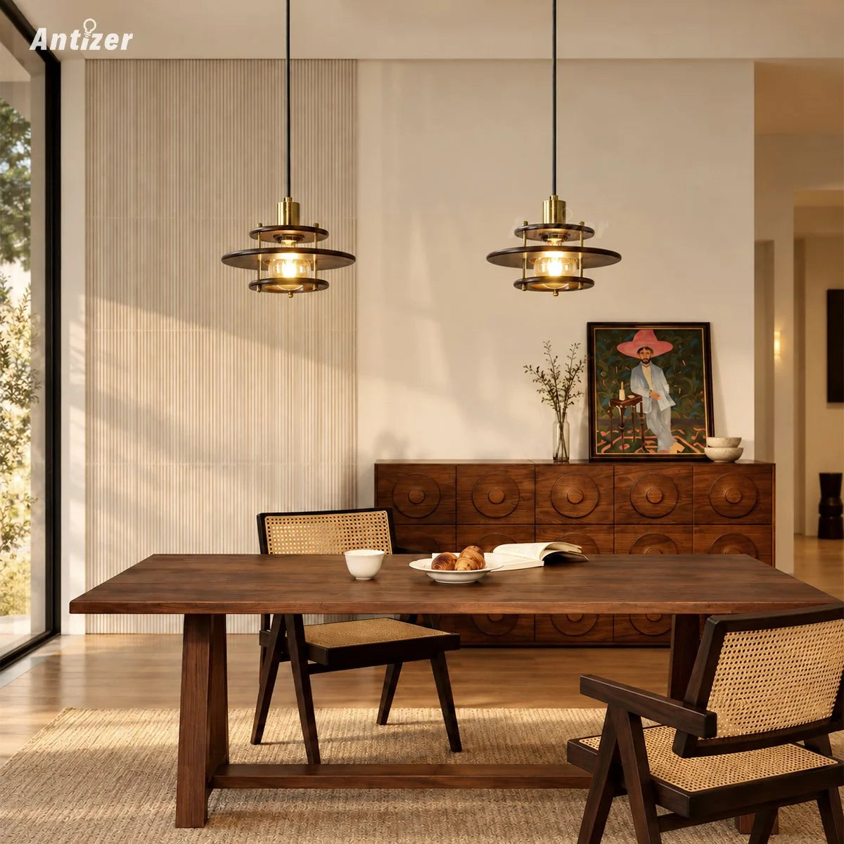 Antizer Tiered Walnut Wood Pendant Light
