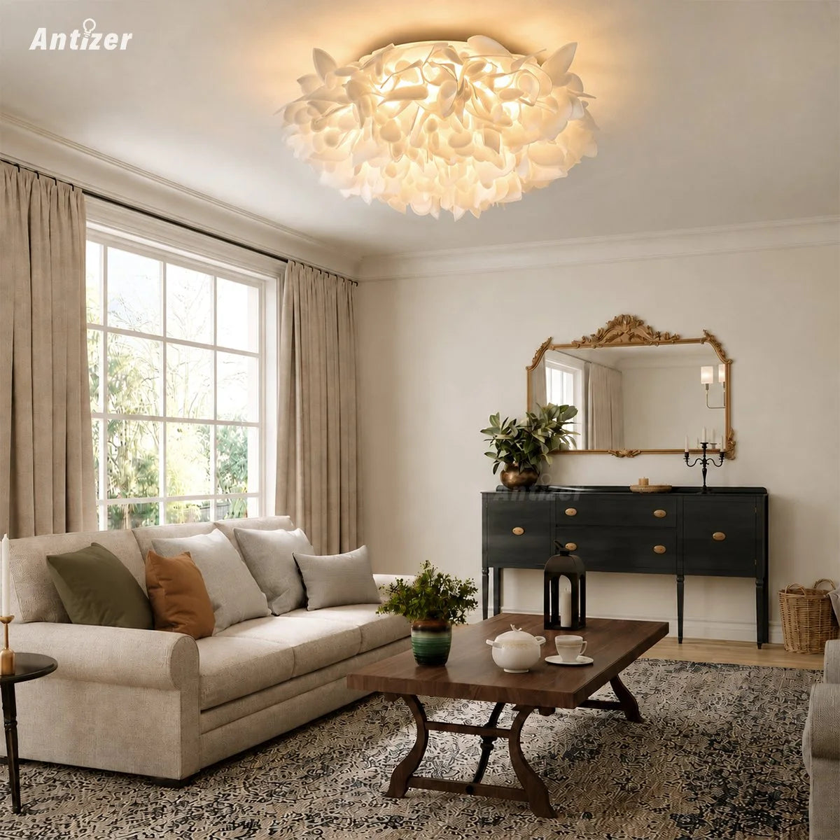 Antizer White Flower-Shaped Flush Mount Ceiling Light