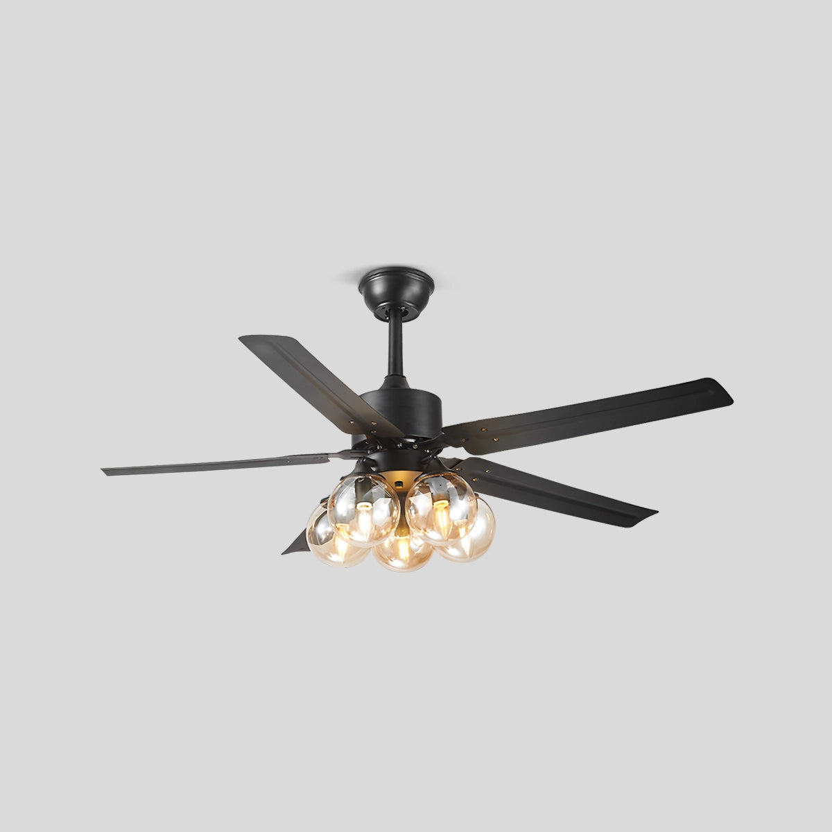 Antizer American Retro Glass Globe Ceiling Fan Light Black D132cm / 52"