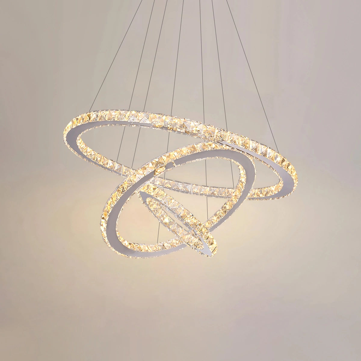 Antizer Modern Light Luxury Circular LED Crystal Chandelier Chrome+Crystal Tricolor Dimming