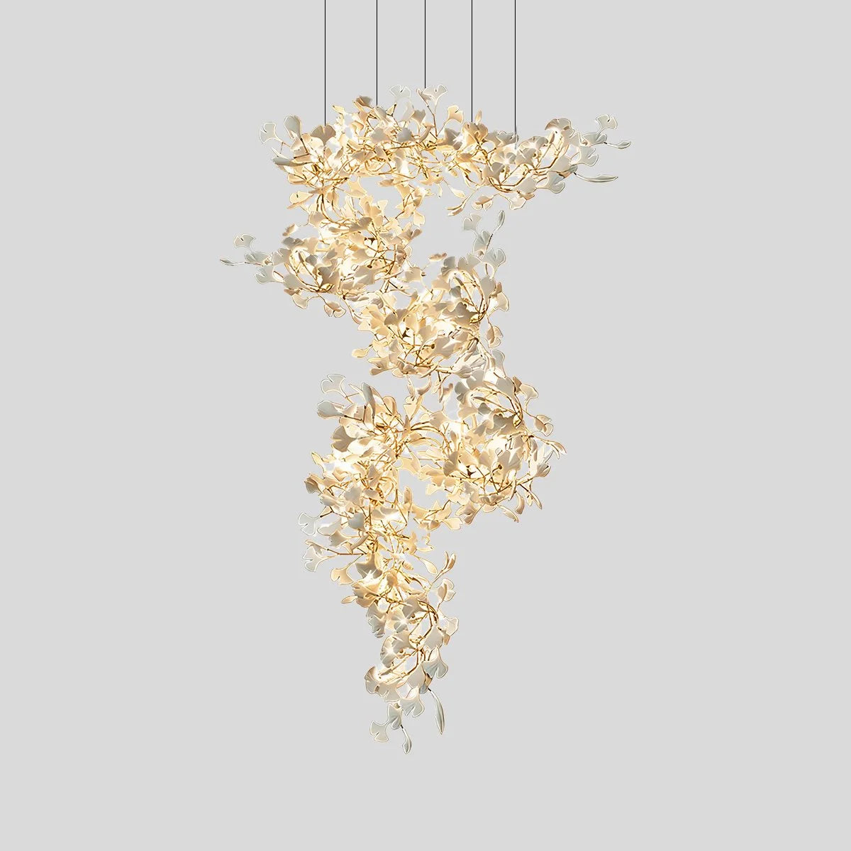 Antizer Large Ginkgo Leaf Chandelier Gold+White