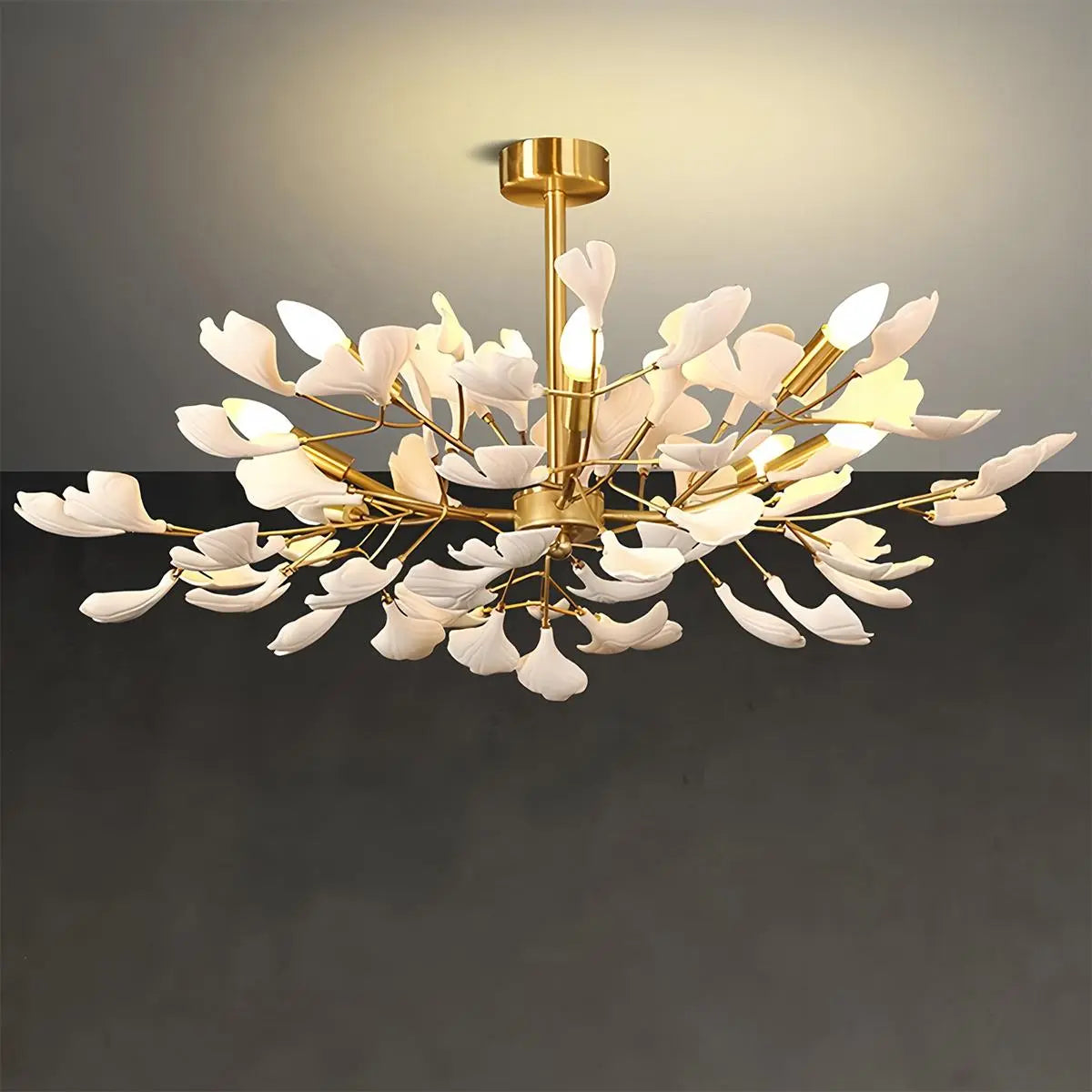 Antizer Ginkgo Chandelier-A for Bedroom Living Room Gold+White