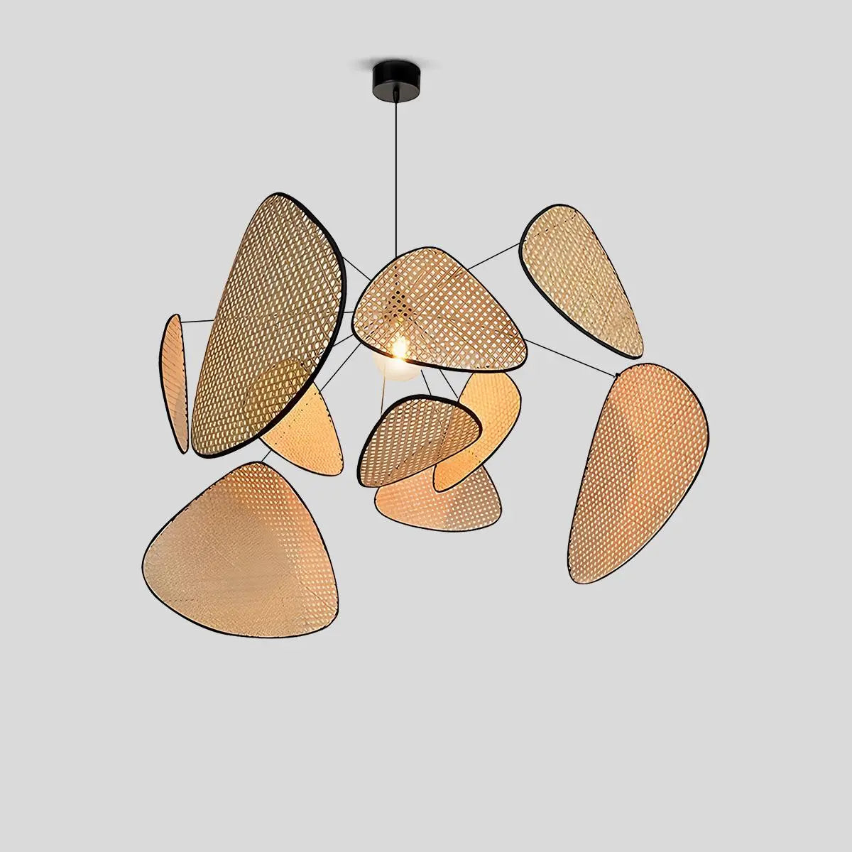 Antizer Screen Cannage Suspension Chandelier Natural Bamboo & Black