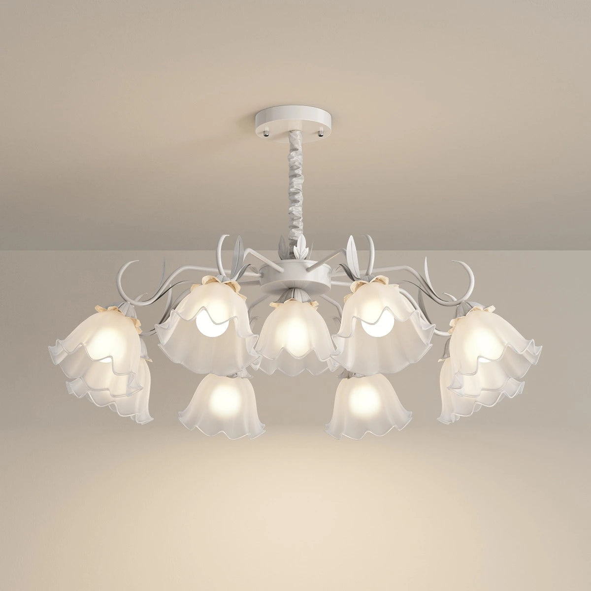 Antizer American Retro Pastoral Style Flower Chandelier White 9 Heads