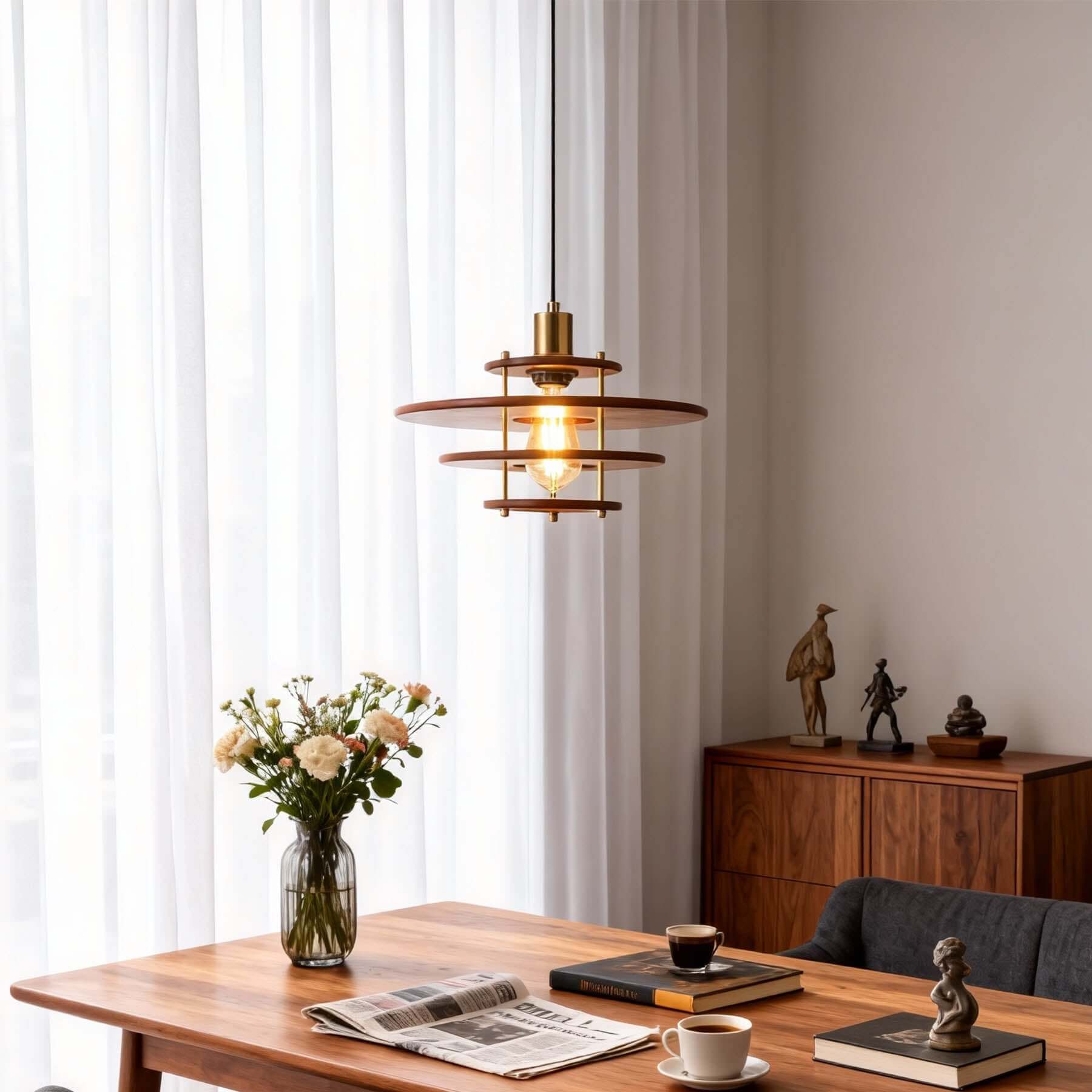 Antizer Vintage Tiered Walnut Wood Pendant Light