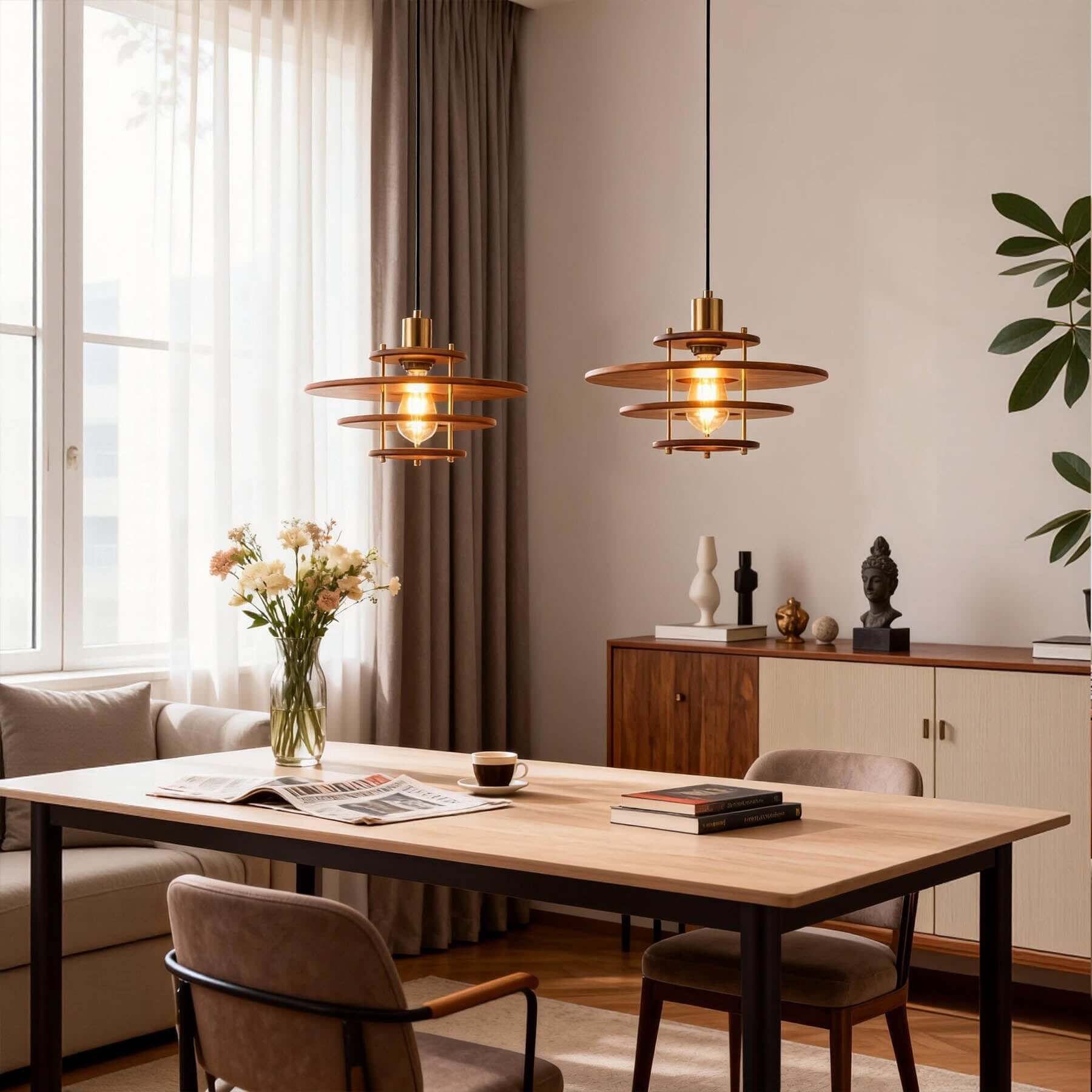 Antizer Vintage Tiered Walnut Wood Pendant Light