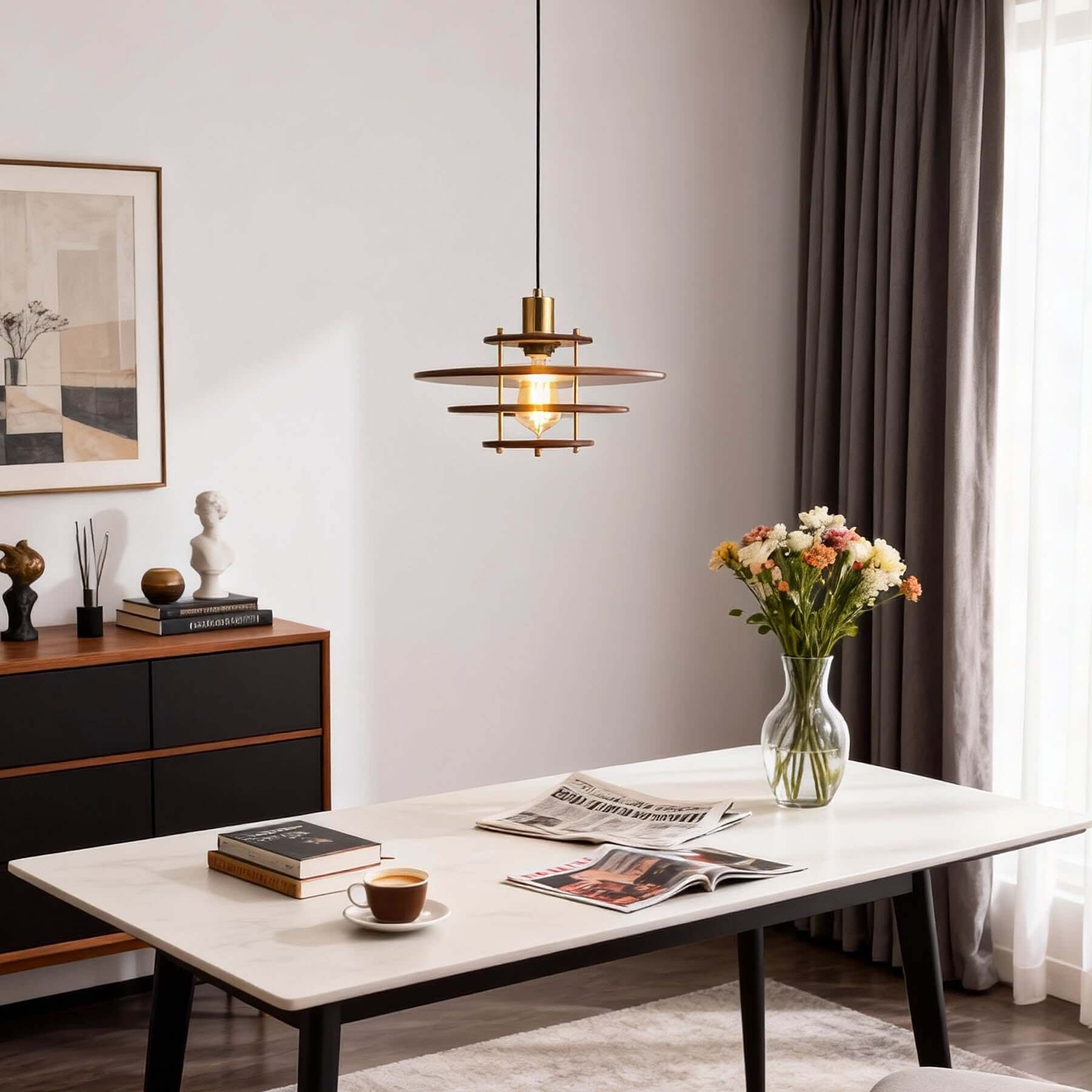 Antizer Vintage Tiered Walnut Wood Pendant Light