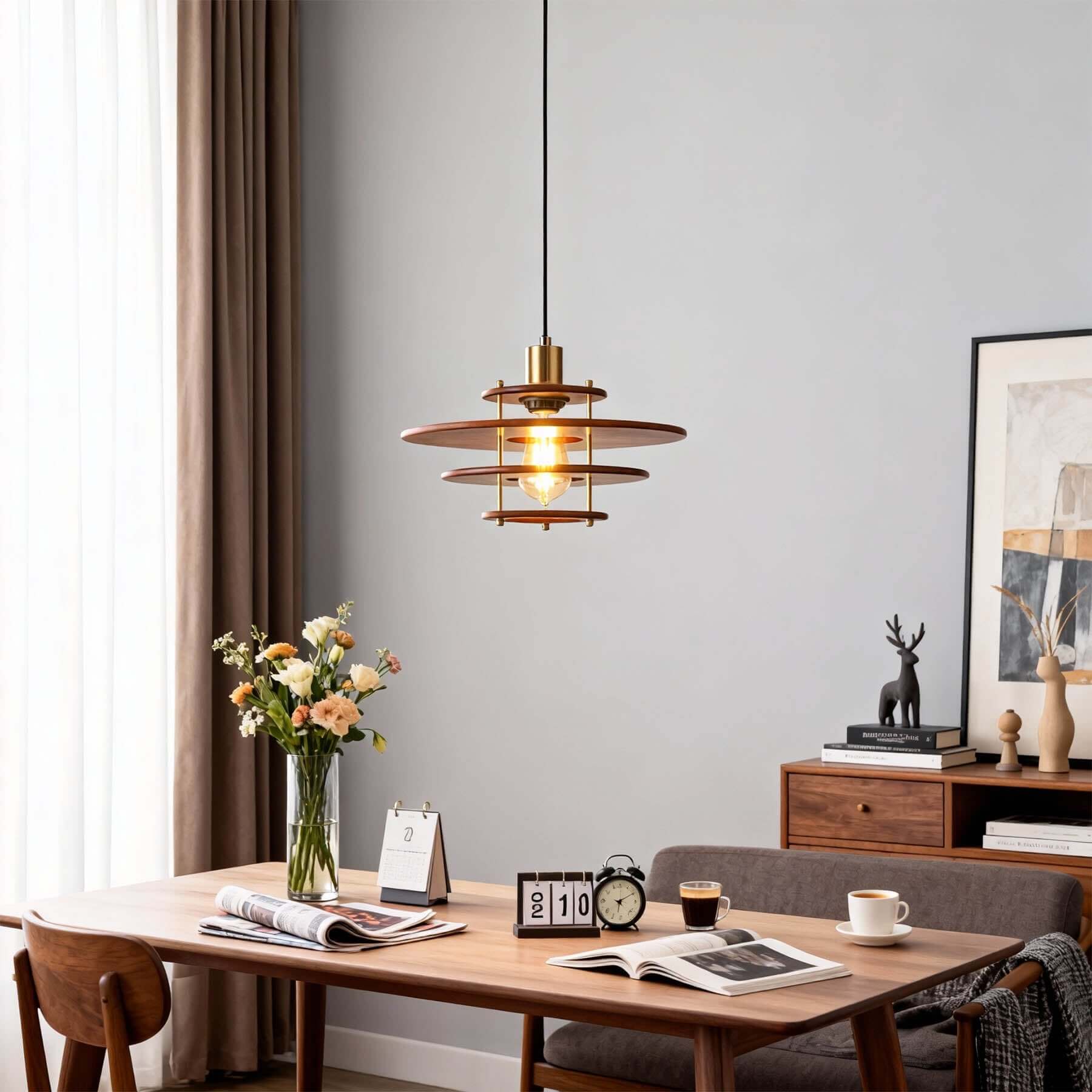 Antizer Vintage Tiered Walnut Wood Pendant Light